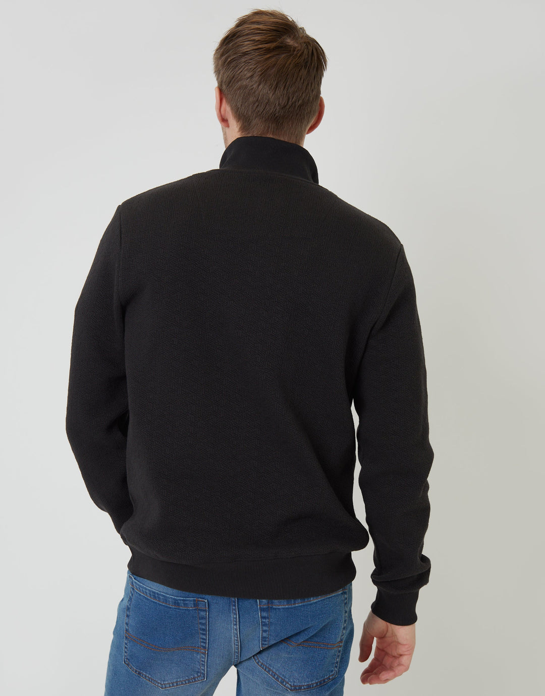 Black Jacquard Textured Quarter Zip Sweatshirt