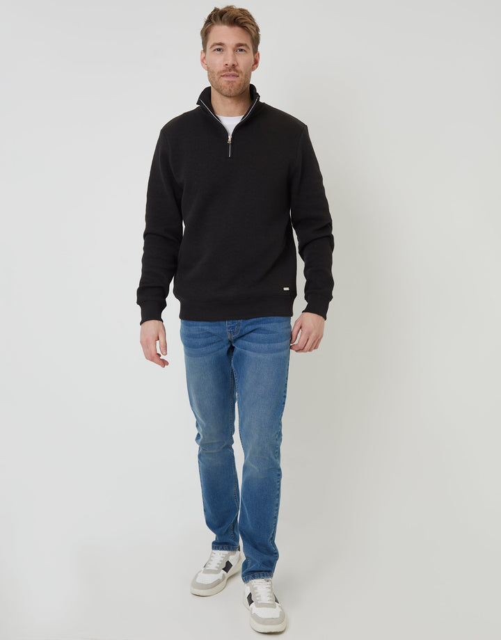 Black Jacquard Textured Quarter Zip Sweatshirt