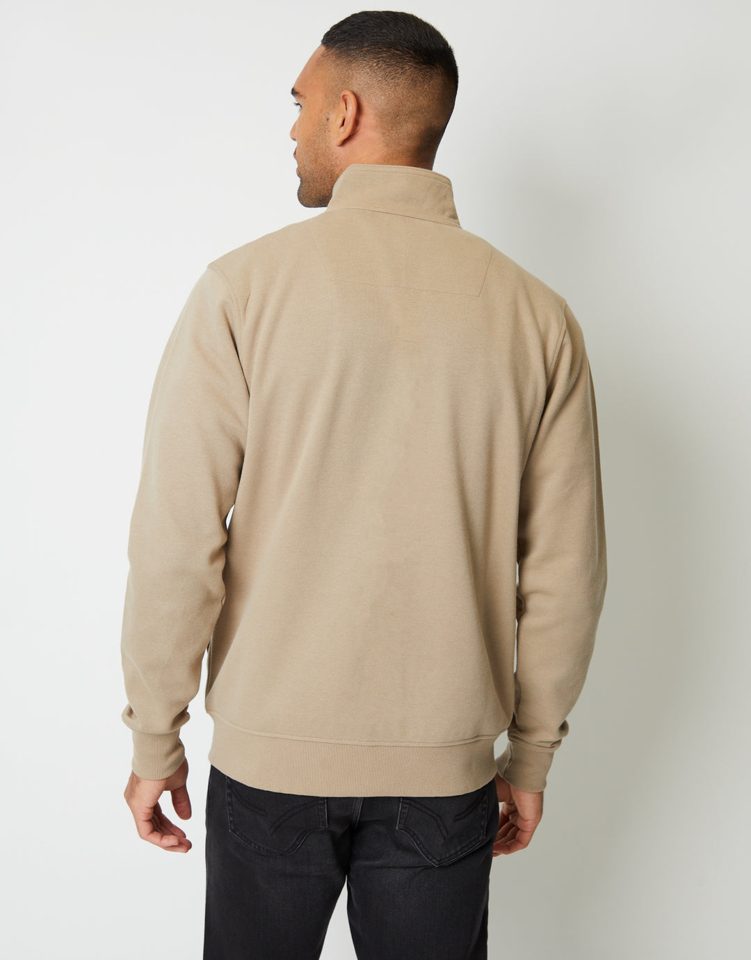 Stone Pique Zip Up Popper Collar Sweatshirt