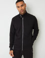 Black Pique Zip Up Popper Collar Sweatshirt