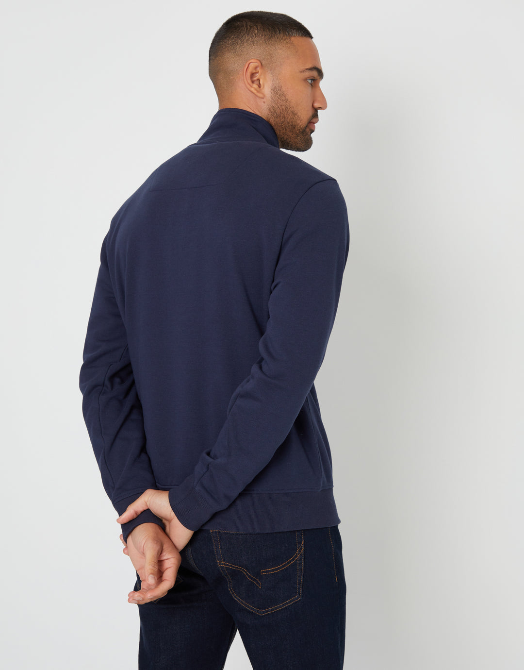 Tipping Collar Quarter Zip Sweatshirt in Navy