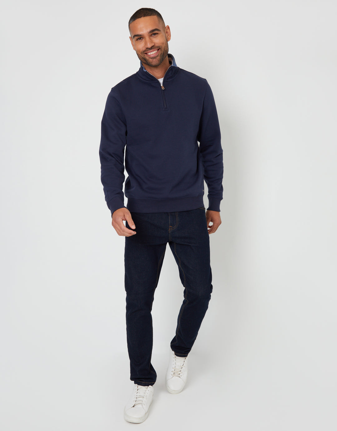 Tipping Collar Quarter Zip Sweatshirt in Navy