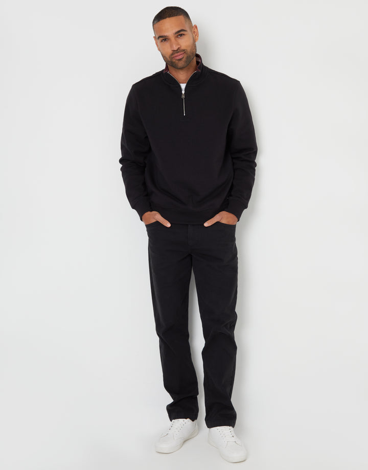 Tipping Collar Quarter Zip Sweatshirt in Black