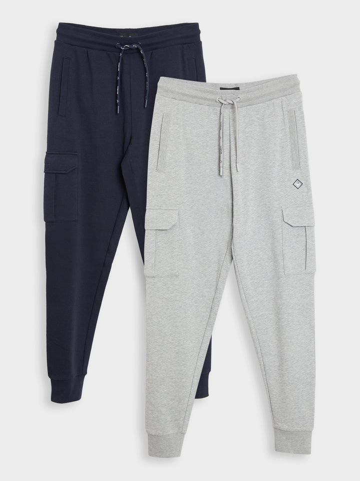 Navy & Grey Marl Cargo Style Joggers (2 Pack)