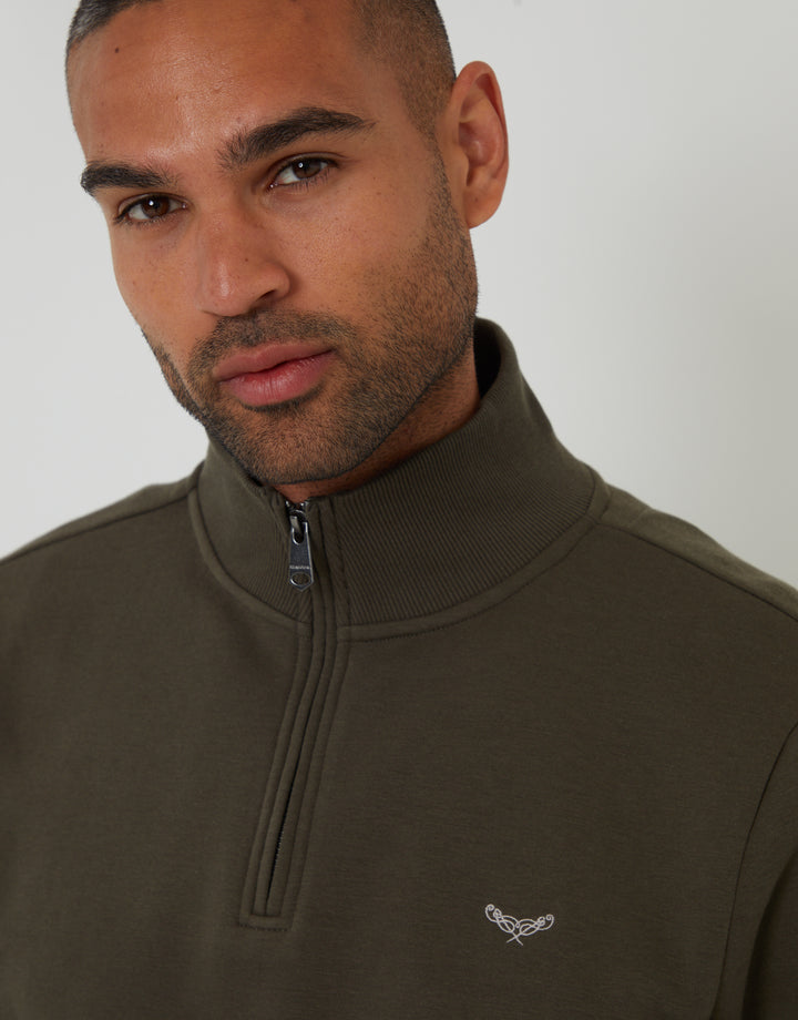 Black & Khaki Green Quarter Zip Sweatshirts (2 Pack)