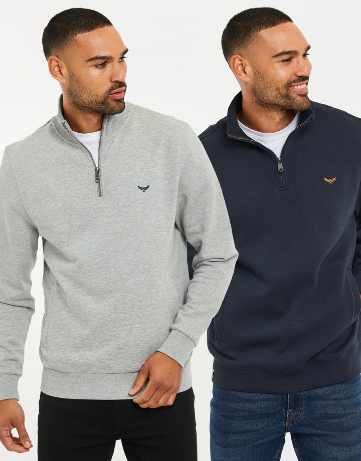 Navy & Grey Marl Quarter Zip Sweatshirts (2 Pack)