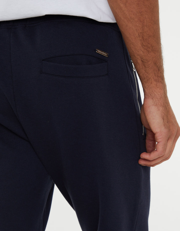 Navy Pique Open Hem Joggers