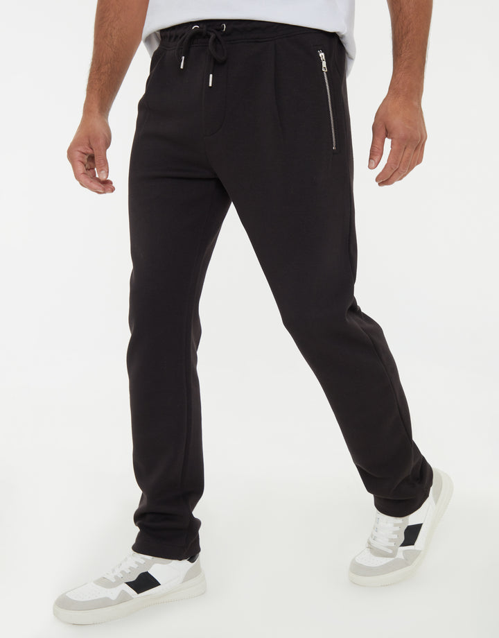Pique Open Hem Joggers in Black
