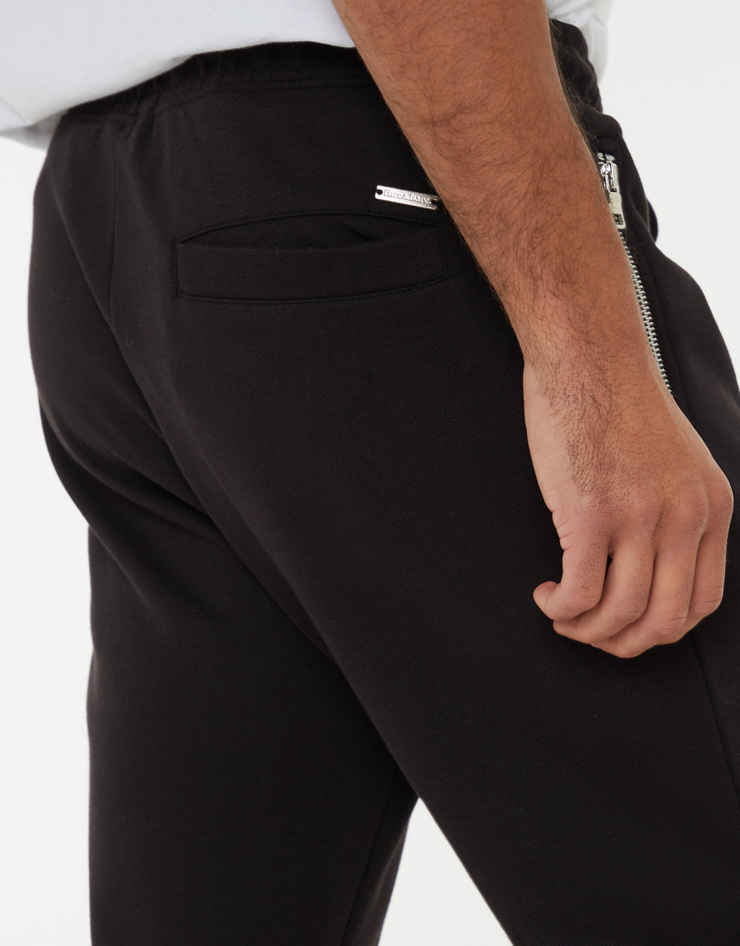 Pique Open Hem Joggers in Black