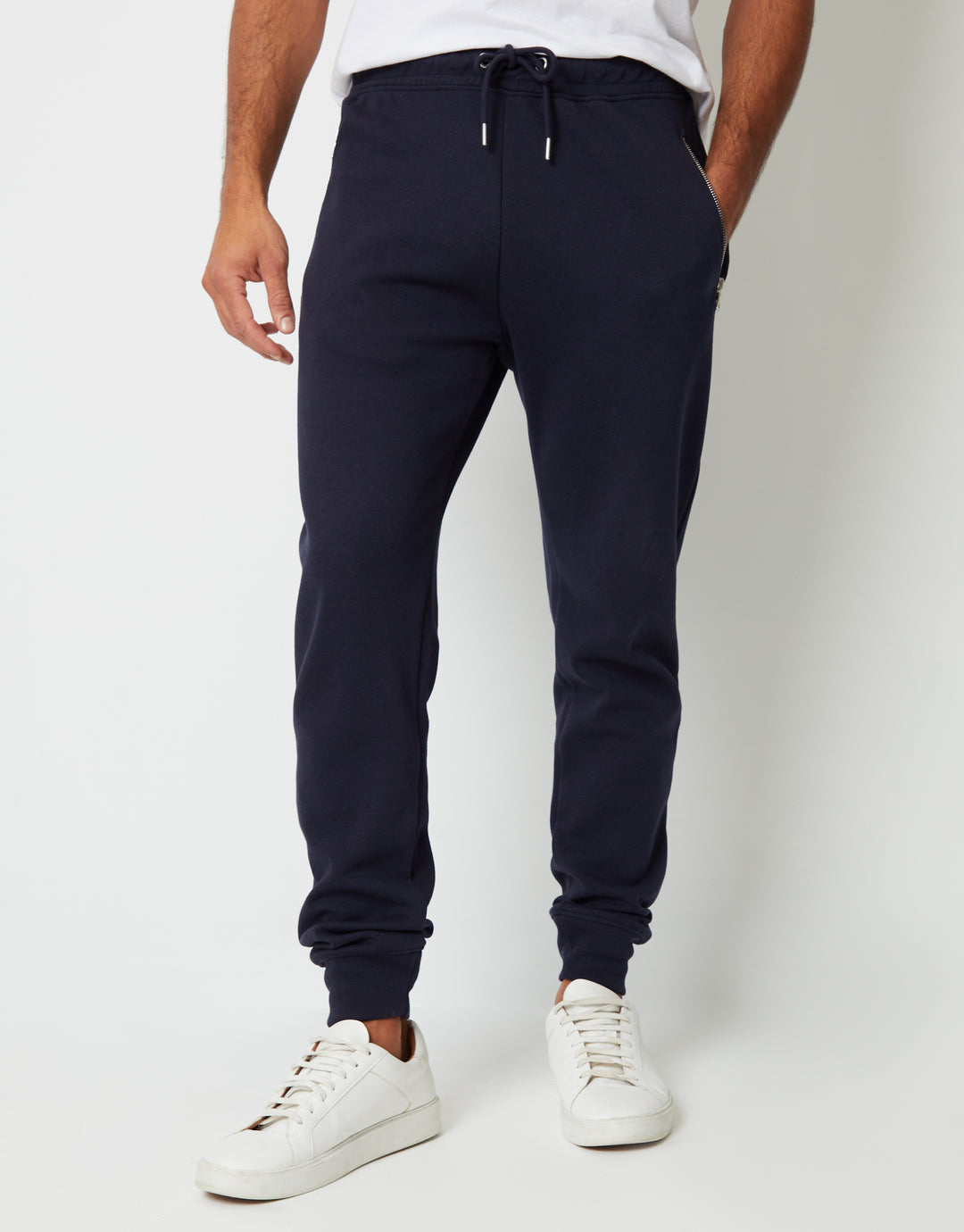 Cuffed Pique Joggers in Navy