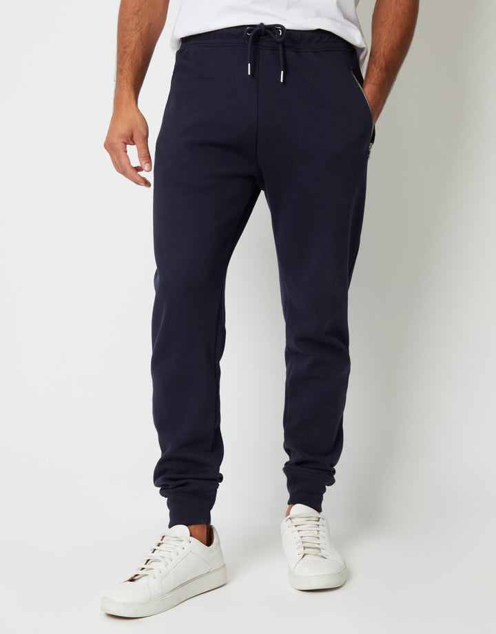 Cuffed Pique Joggers in Navy