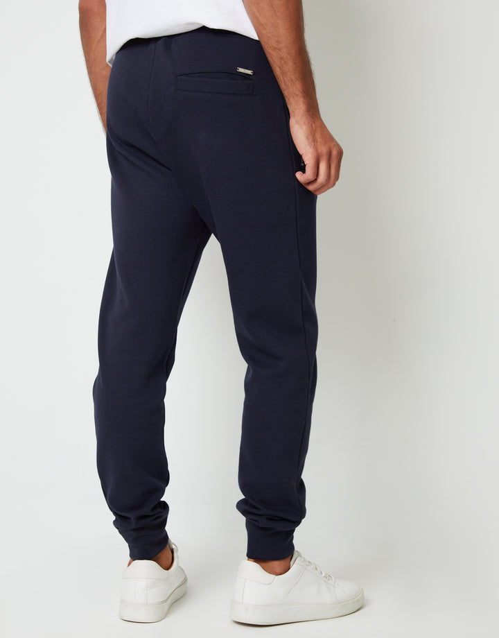 Cuffed Pique Joggers in Navy