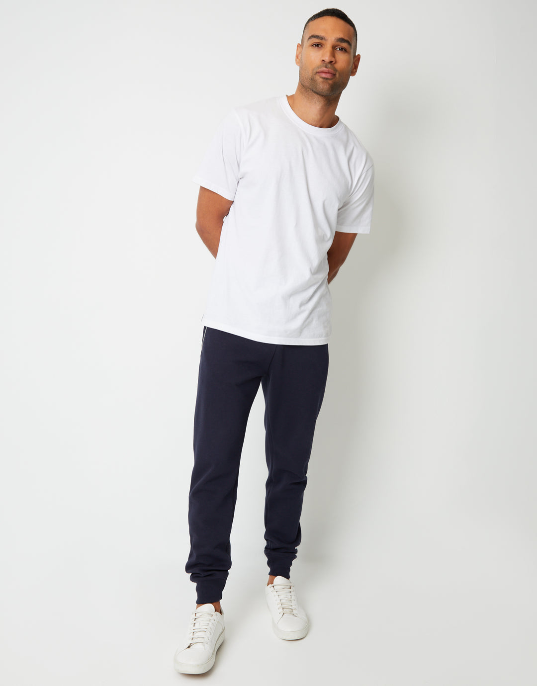 Cuffed Pique Joggers in Navy