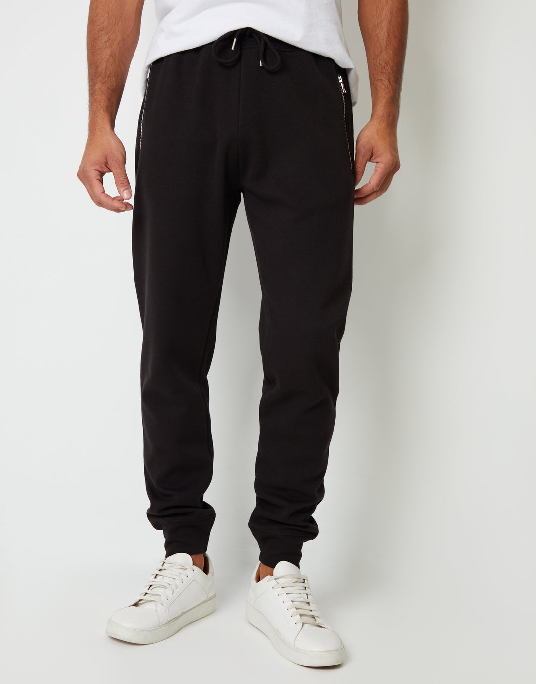 Cuffed Pique Joggers in Black