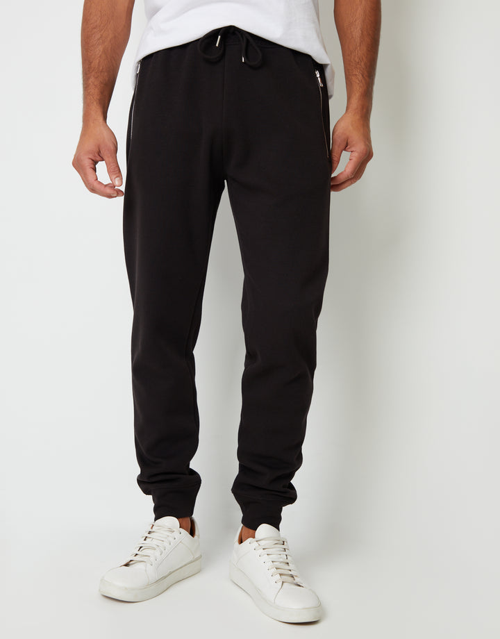Cuffed Pique Joggers in Black