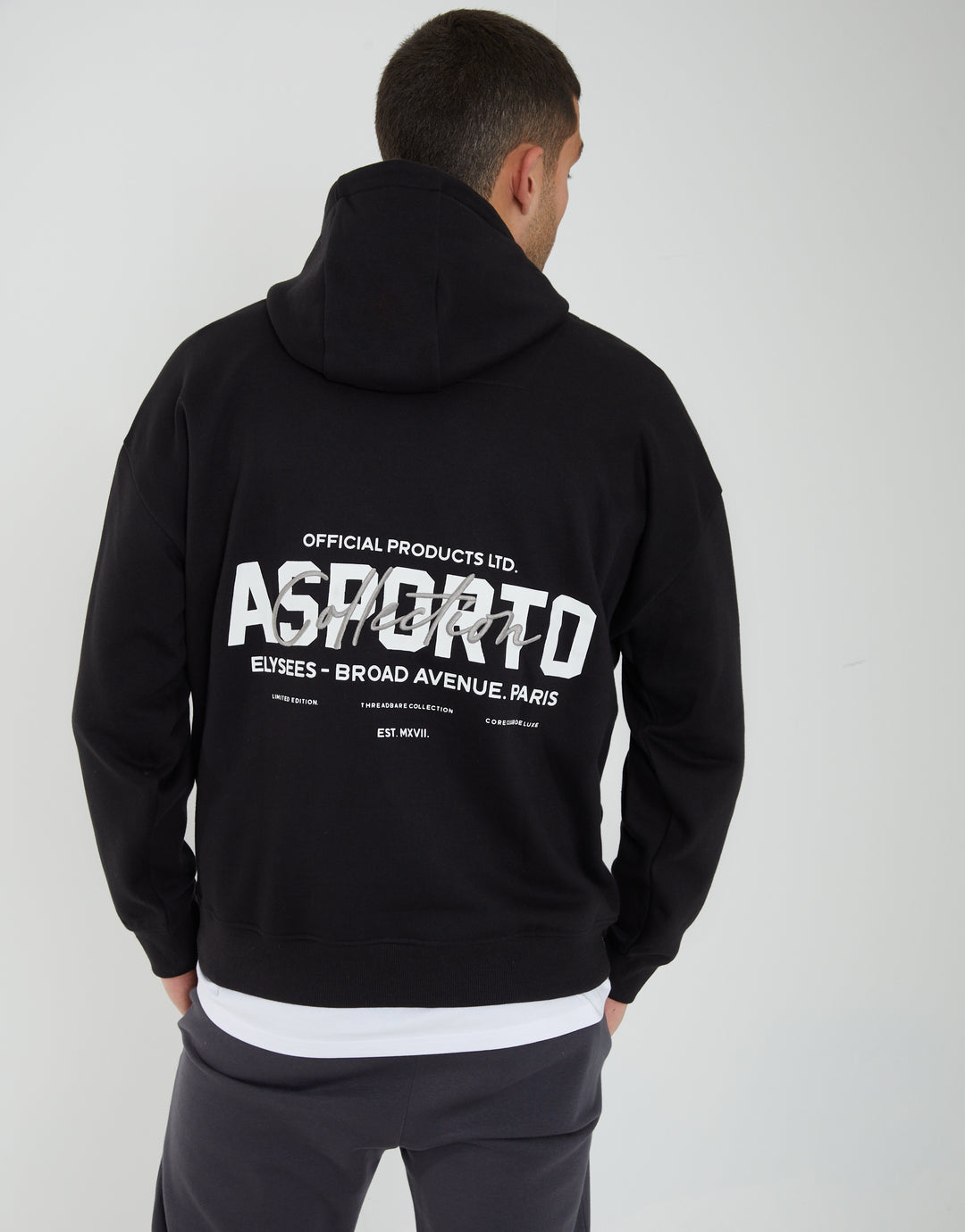 Black Graphic Print Relaxed Fit Overhead Hoodie
