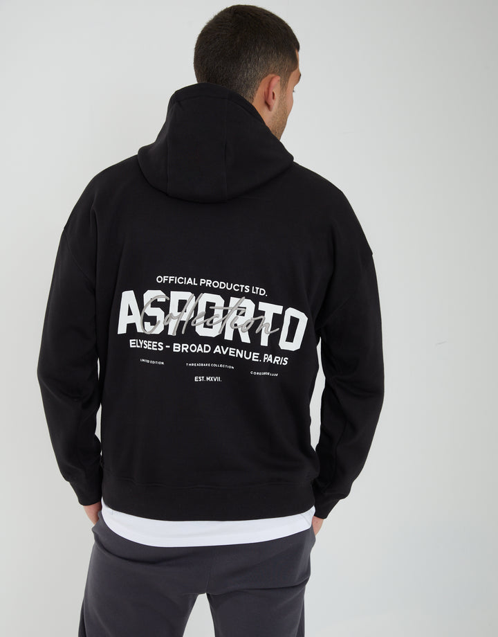 Black Graphic Print Relaxed Fit Overhead Hoodie
