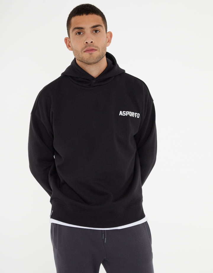 Black Graphic Print Relaxed Fit Overhead Hoodie