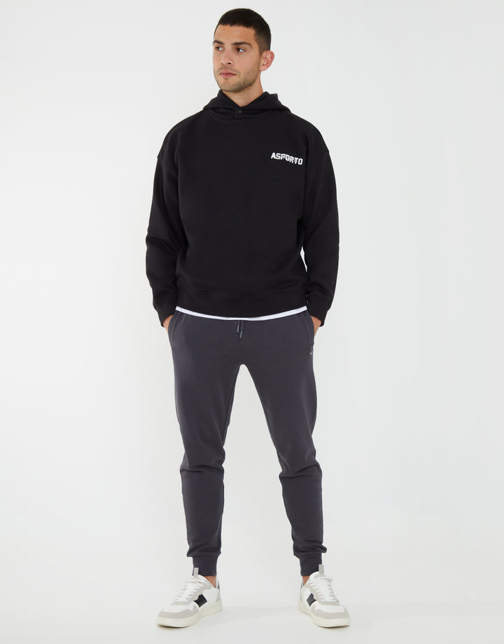 Black Graphic Print Relaxed Fit Overhead Hoodie