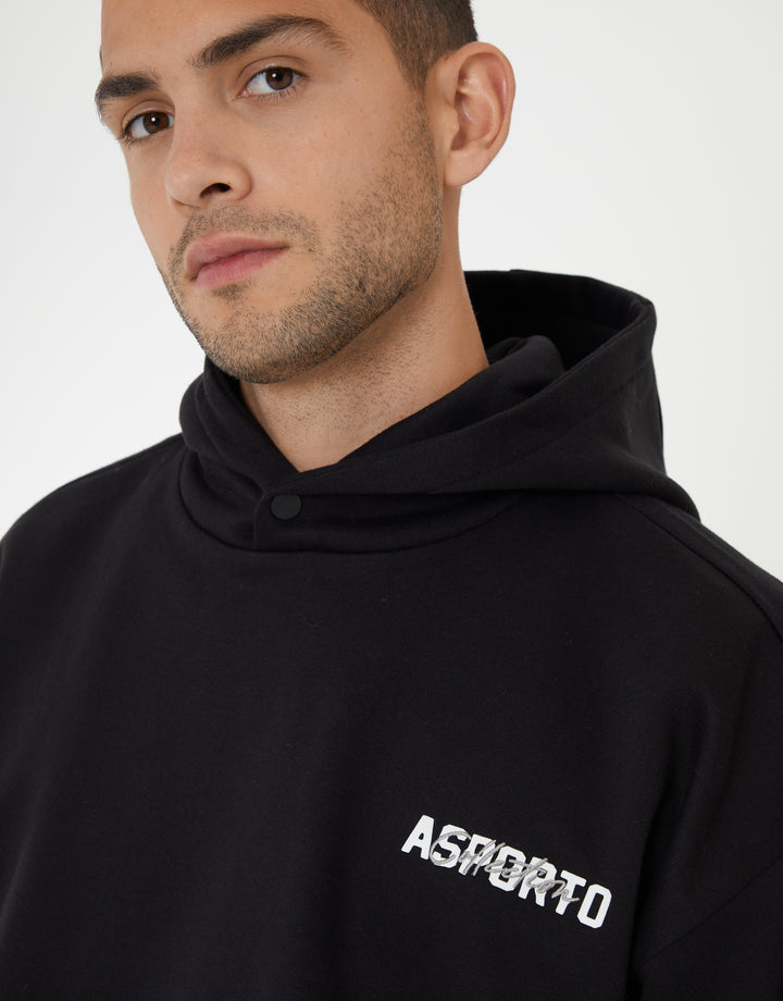 Black Graphic Print Relaxed Fit Overhead Hoodie