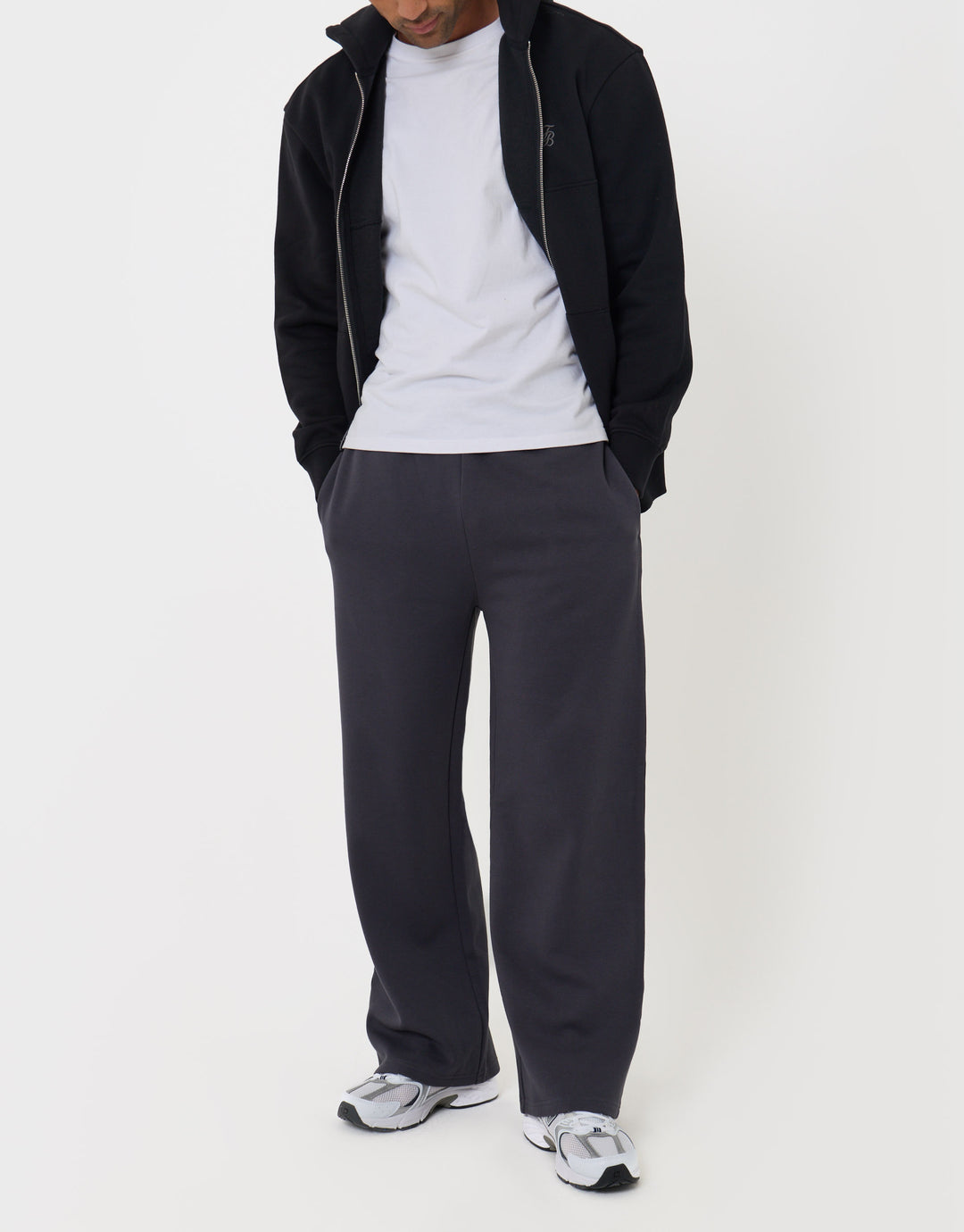 Threadbare Cotton Rich Wide Leg Joggers in Charcoal - front view