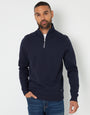 Navy Pique Quarter Zip Funnel Neck Sweatshirt