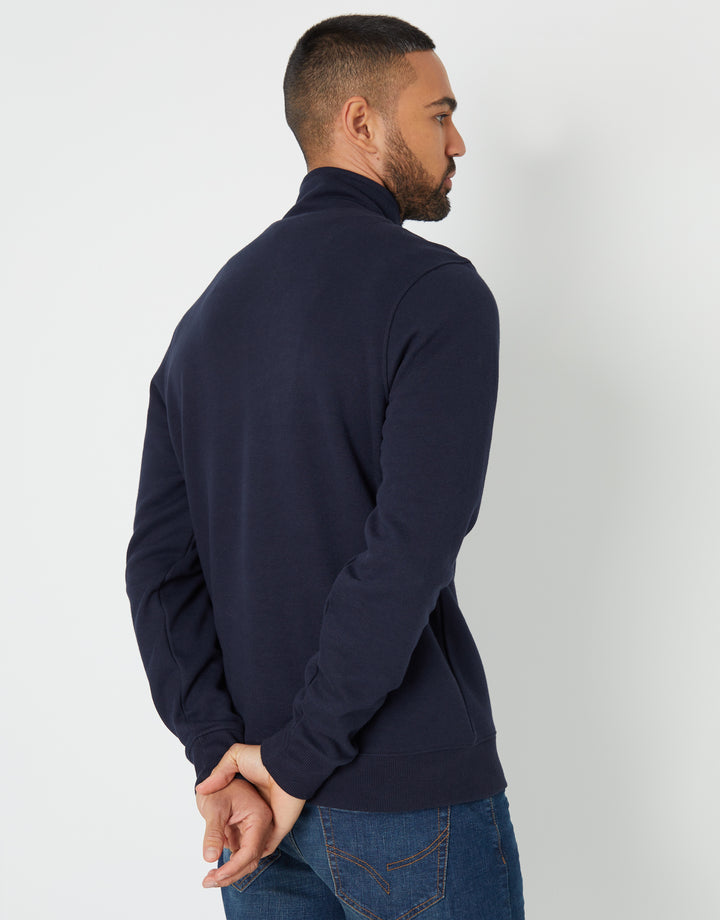 Navy Pique Quarter Zip Funnel Neck Sweatshirt