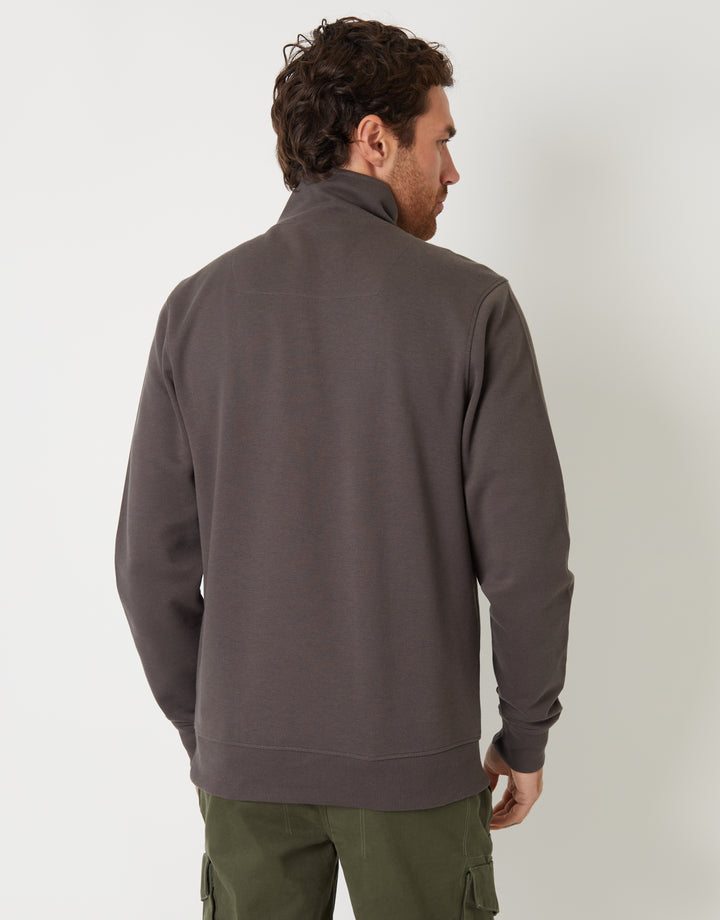 Grey Pique Quarter Zip Funnel Neck Sweatshirt