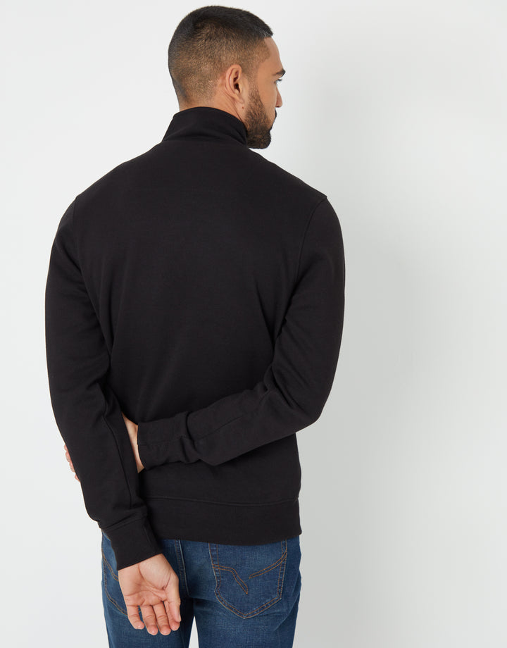 Black Pique Quarter Zip Funnel Neck Sweatshirt