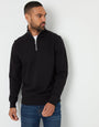 Black Pique Quarter Zip Funnel Neck Sweatshirt