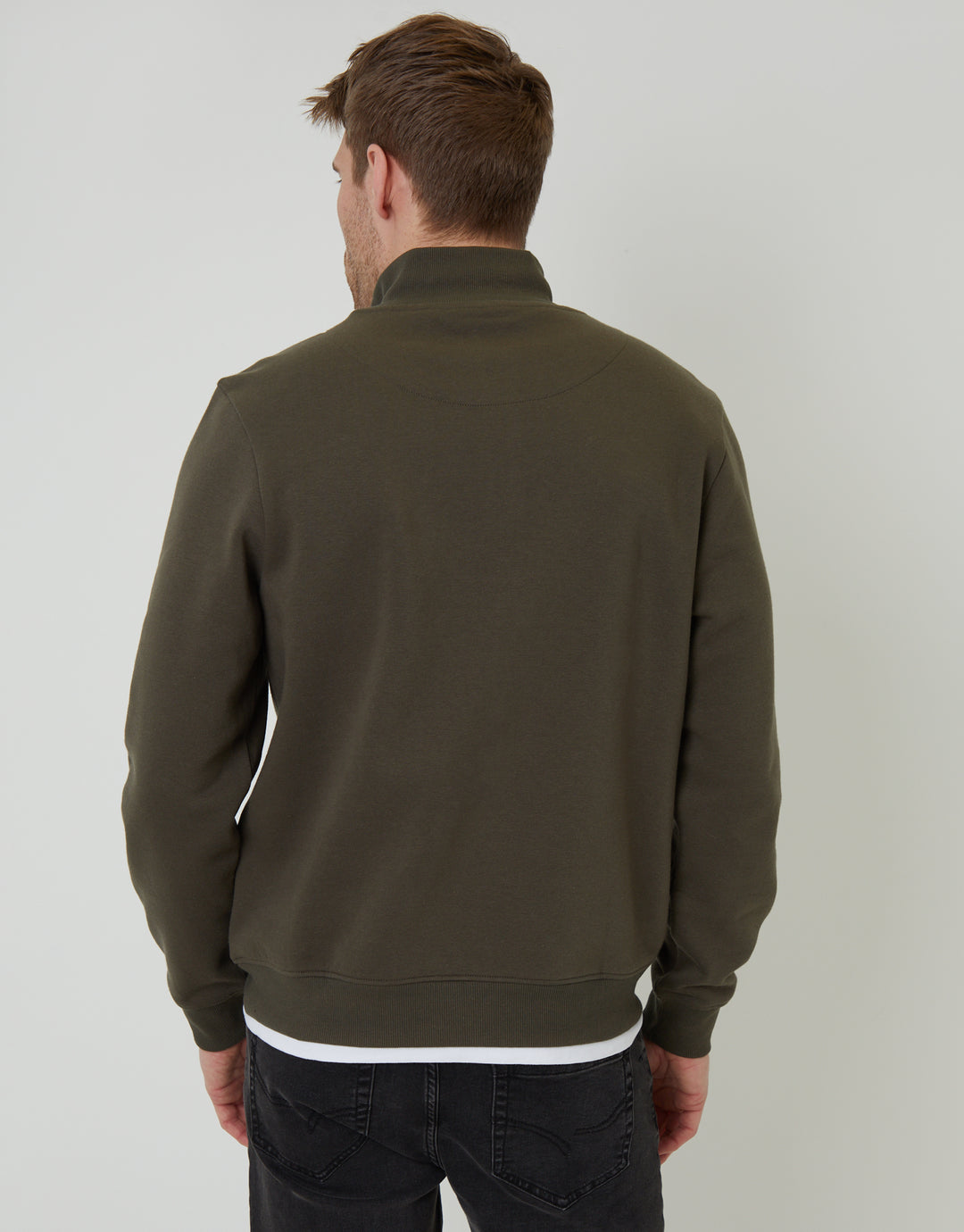 Khaki Green Mock T-Shirt Quarter Zip Sweatshirt