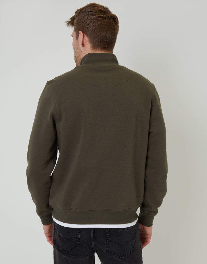 Khaki Green Mock T-Shirt Quarter Zip Sweatshirt
