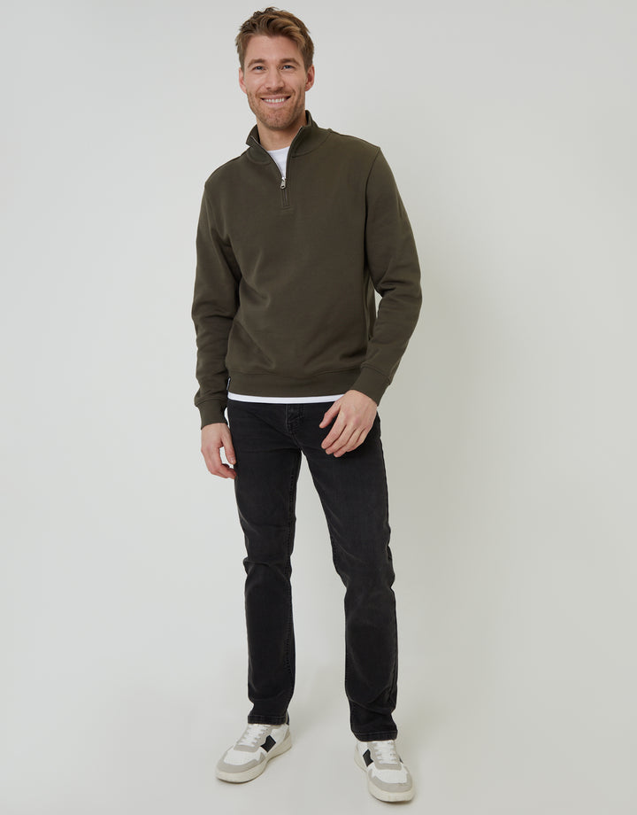 Khaki Green Mock T-Shirt Quarter Zip Sweatshirt