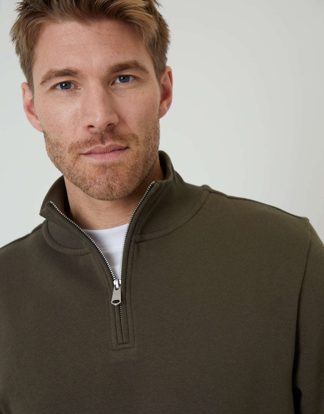 Khaki Green Mock T-Shirt Quarter Zip Sweatshirt