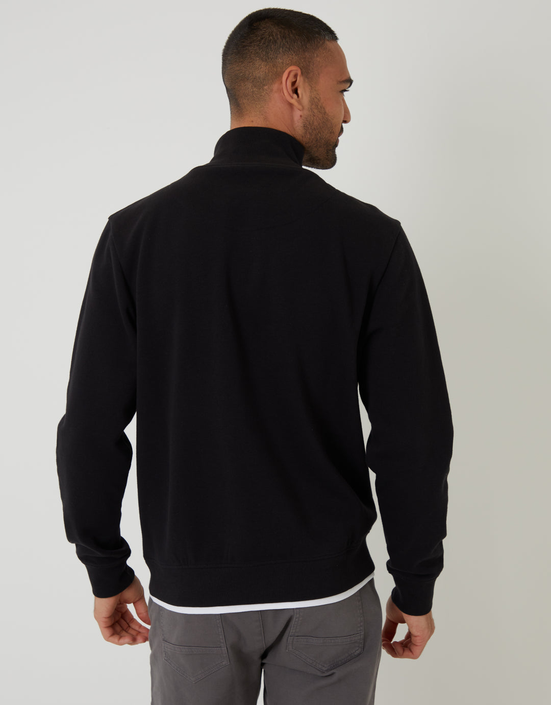 Threadbare Mock T-Shirt Quarter Zip Sweatshirt in Black - back view