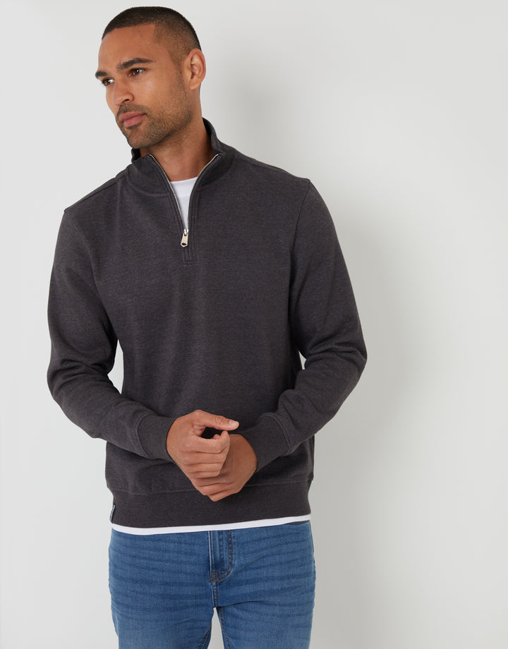 Charcoal Grey Mock T-Shirt Quarter Zip Sweatshirt