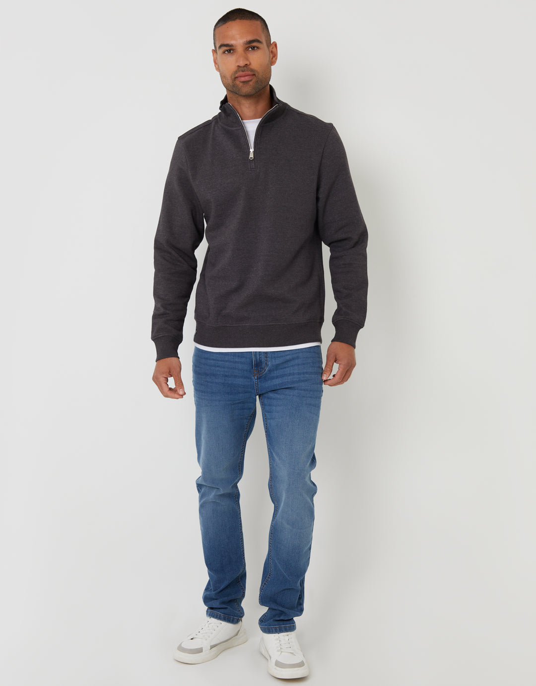 Charcoal Grey Mock T-Shirt Quarter Zip Sweatshirt