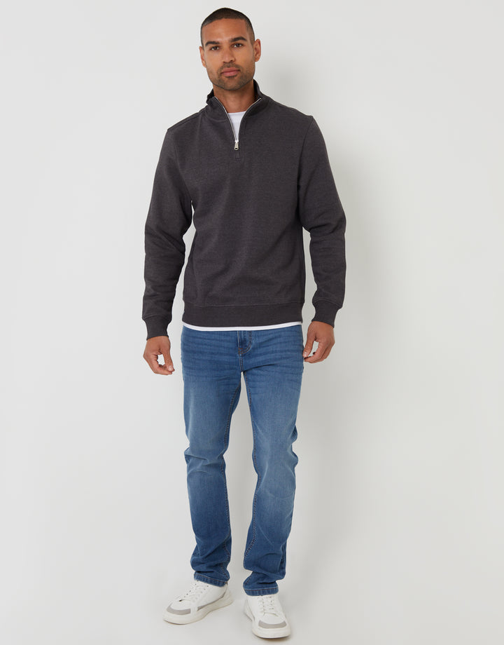 Charcoal Grey Mock T-Shirt Quarter Zip Sweatshirt