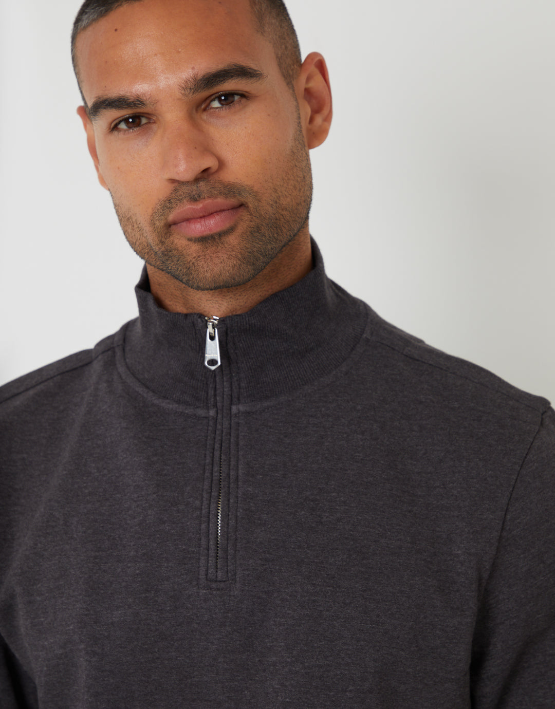 Charcoal Grey Mock T-Shirt Quarter Zip Sweatshirt
