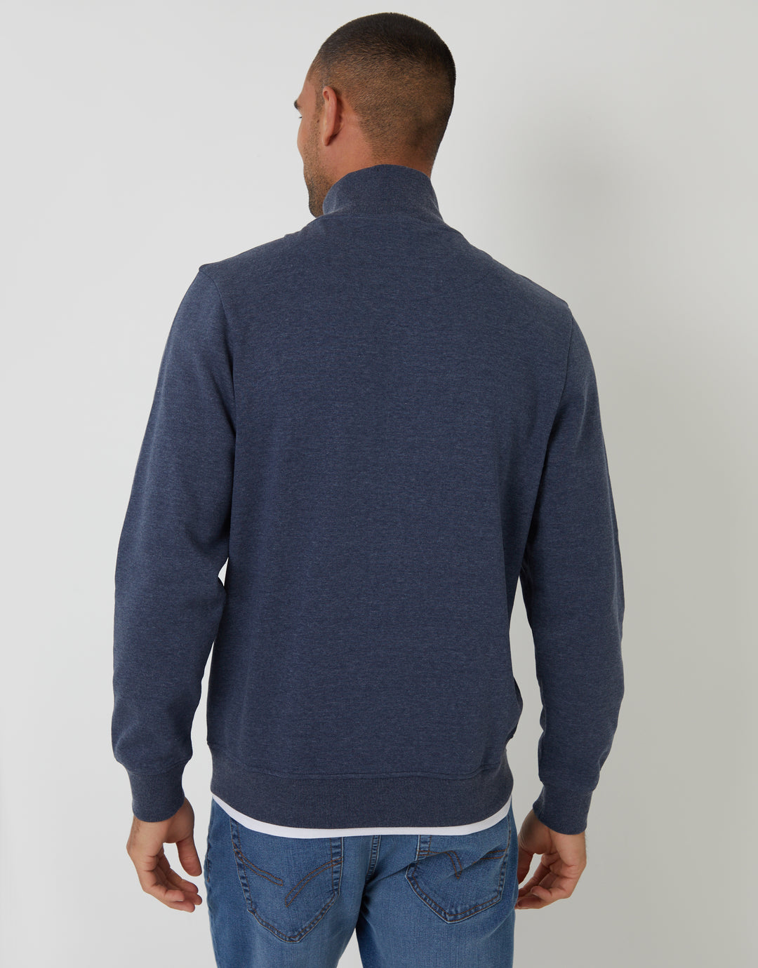 Denim Marl Blue Mock T-Shirt Quarter Zip Sweatshirt