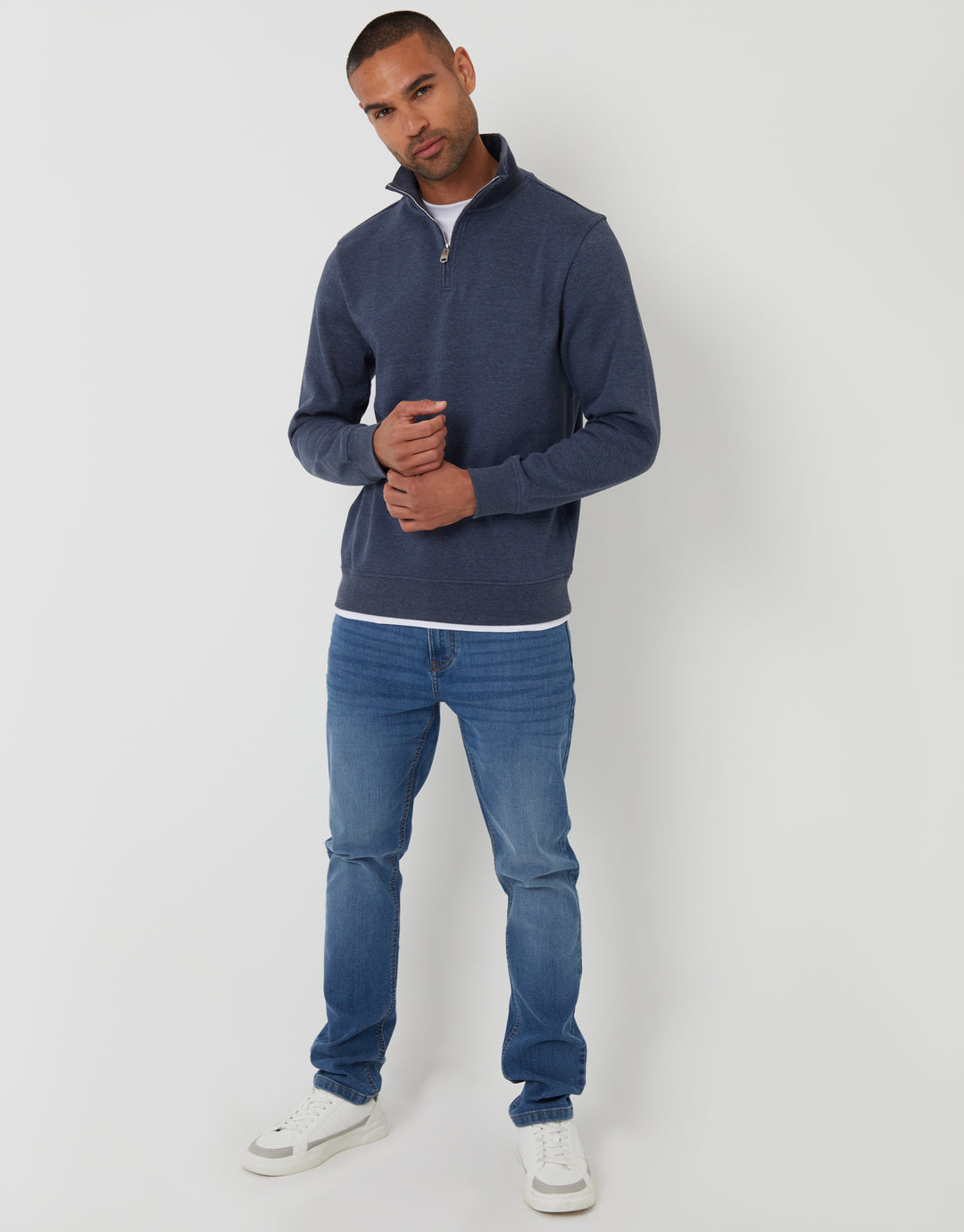 Denim Marl Blue Mock T-Shirt Quarter Zip Sweatshirt