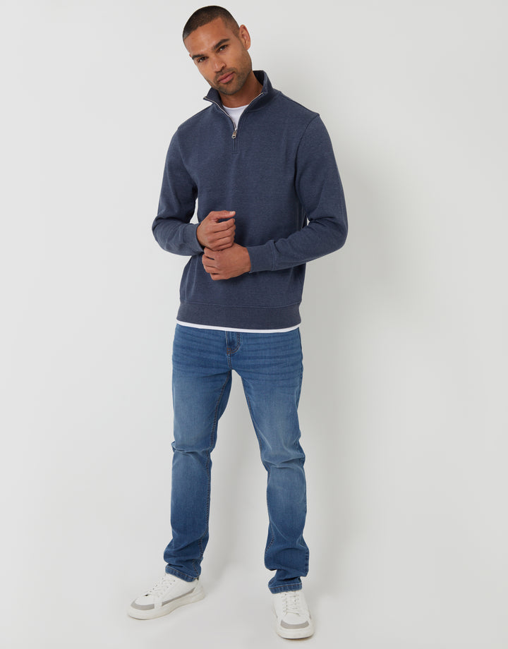 Denim Marl Blue Mock T-Shirt Quarter Zip Sweatshirt