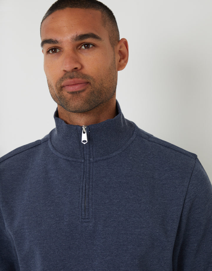 Denim Marl Blue Mock T-Shirt Quarter Zip Sweatshirt