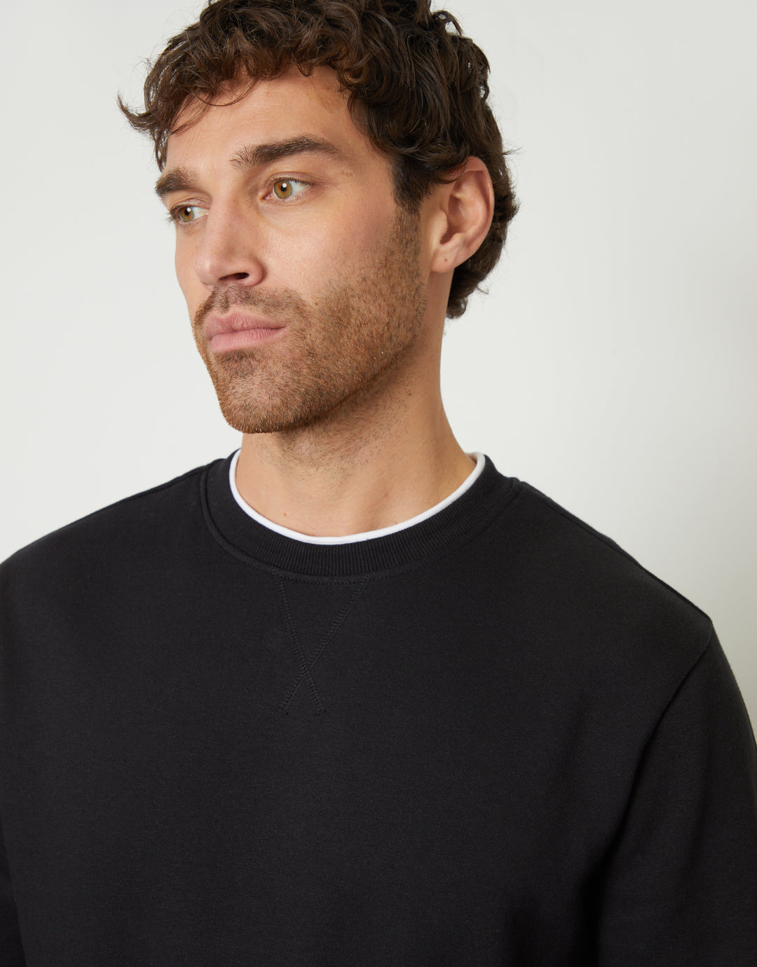 Black Mock T-Shirt Crew Neck Sweatshirt