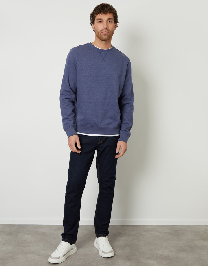 Denim Marl Blue Mock T-Shirt Crew Neck Sweatshirt