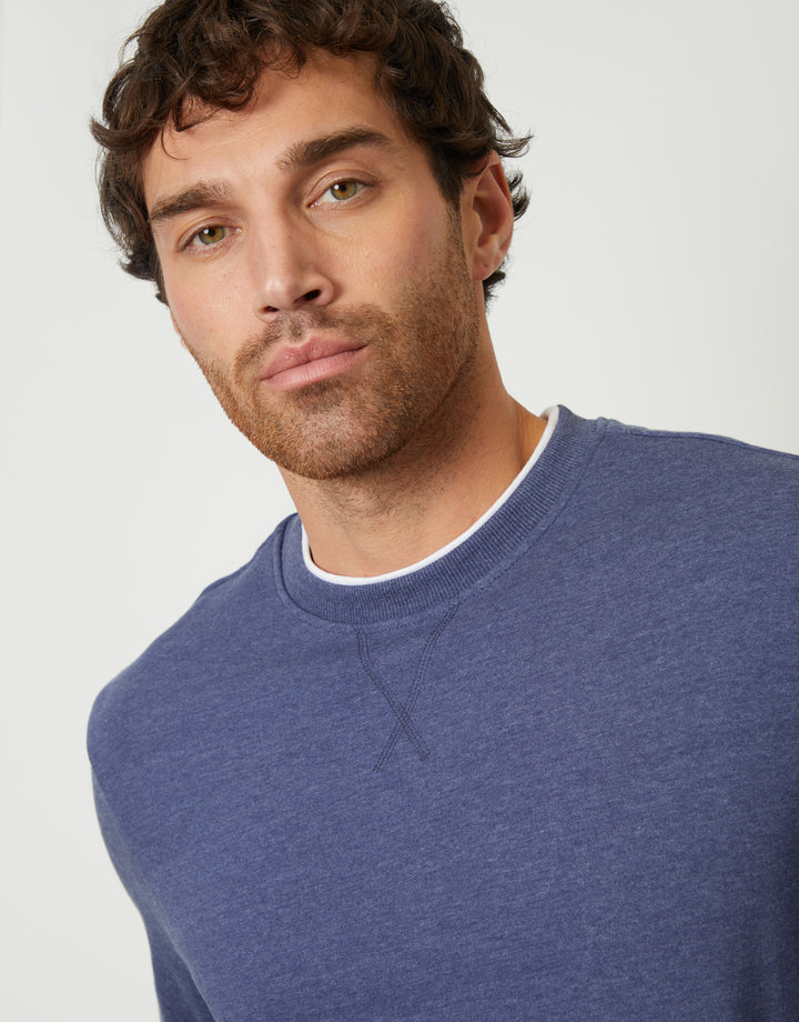 Denim Marl Blue Mock T-Shirt Crew Neck Sweatshirt