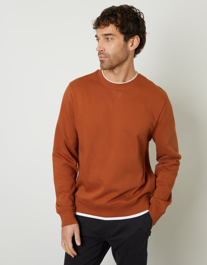 Rust Orange Mock T-Shirt Crew Neck Sweatshirt
