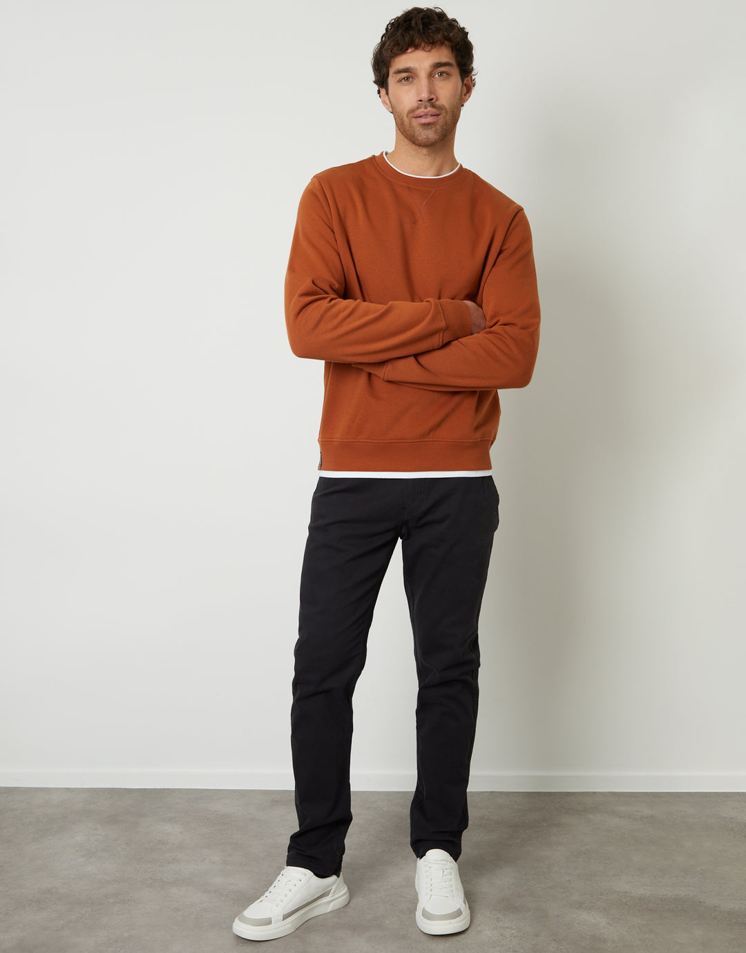 Rust Orange Mock T-Shirt Crew Neck Sweatshirt