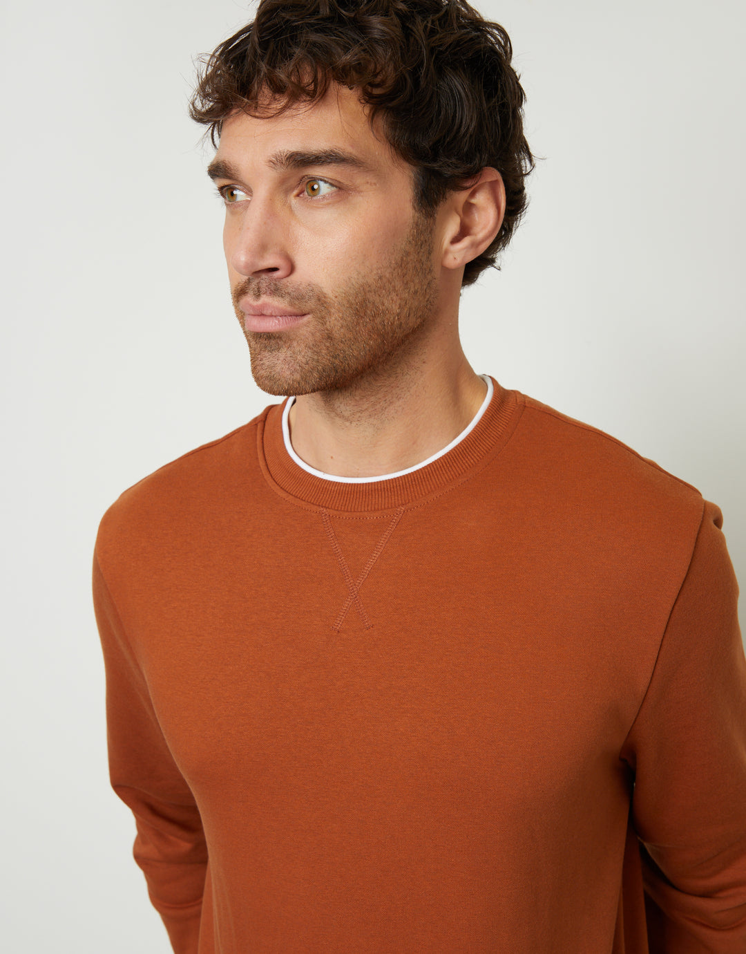Rust Orange Mock T-Shirt Crew Neck Sweatshirt