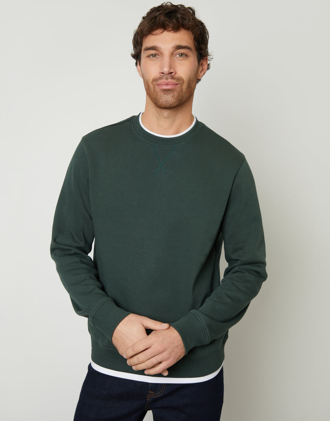 Forest Green Mock T-Shirt Crew Neck Sweatshirt